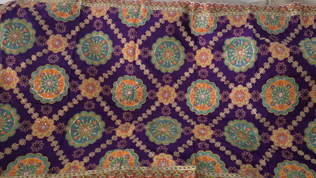 Purple Embroidered Georgette Dupatta | Handmade Ethnic Dupatta | Festive Indian Dupatta | Wedding & Party