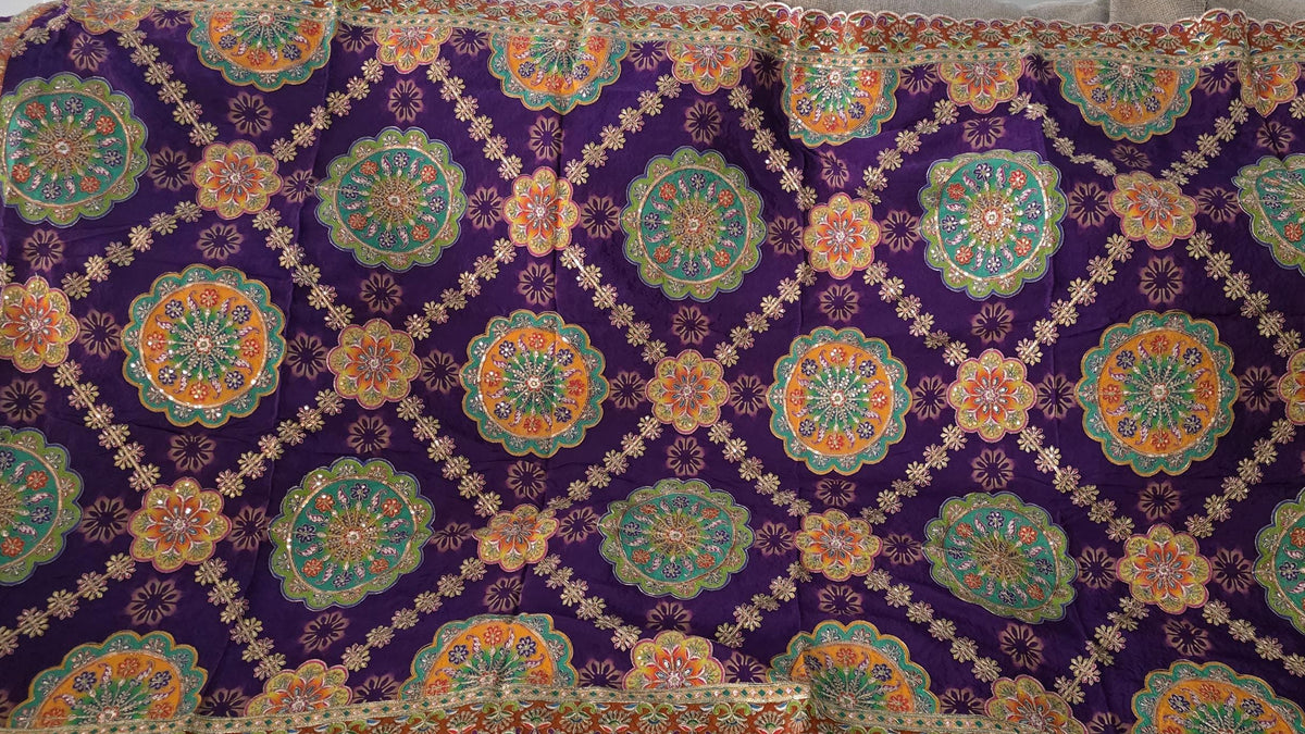 Purple Embroidered Georgette Dupatta | Handmade Ethnic Dupatta | Festive Indian Dupatta | Wedding & Party