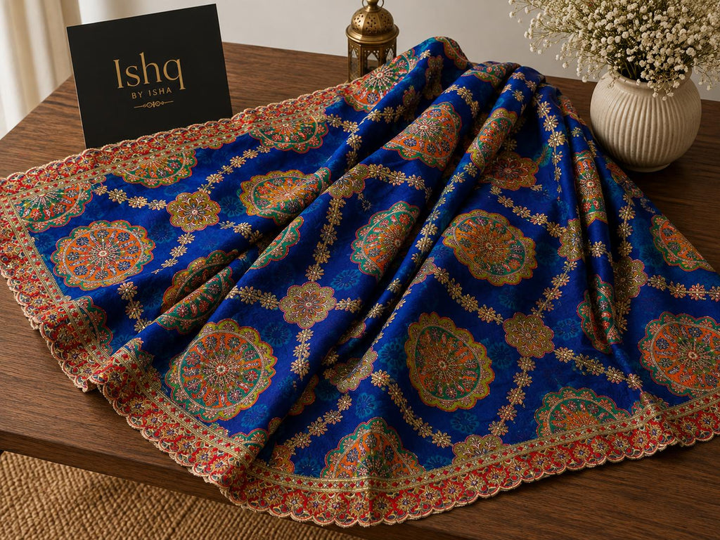 Blue Embroidered Georgette Dupatta | Handmade Ethnic Dupatta | Festive Indian Dupatta | Wedding & Party