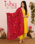 Red Kantha Work Dupatta with Mirror Work | Indian Ethnic Festive Scarf