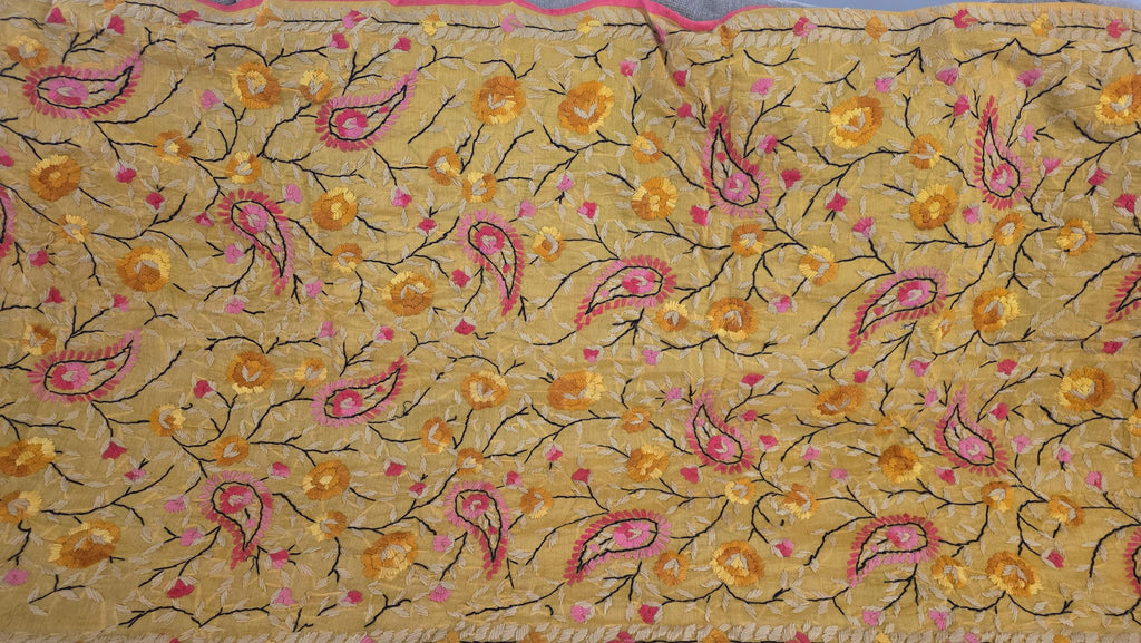 Yellow Kantha Work Dupatta | Indian Ethnic Festive Scarf