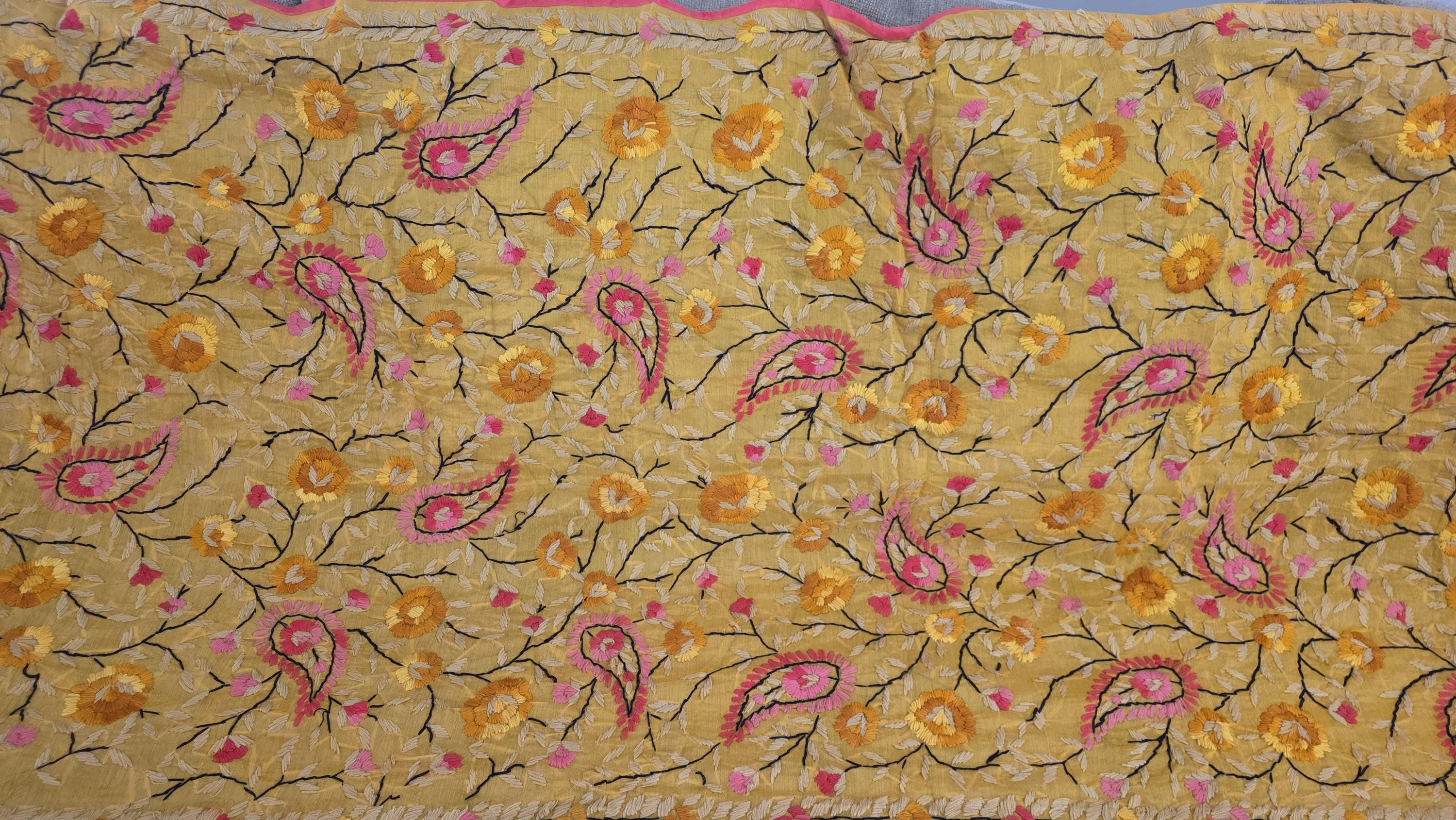 Yellow Kantha Work Dupatta | Indian Ethnic Festive Scarf