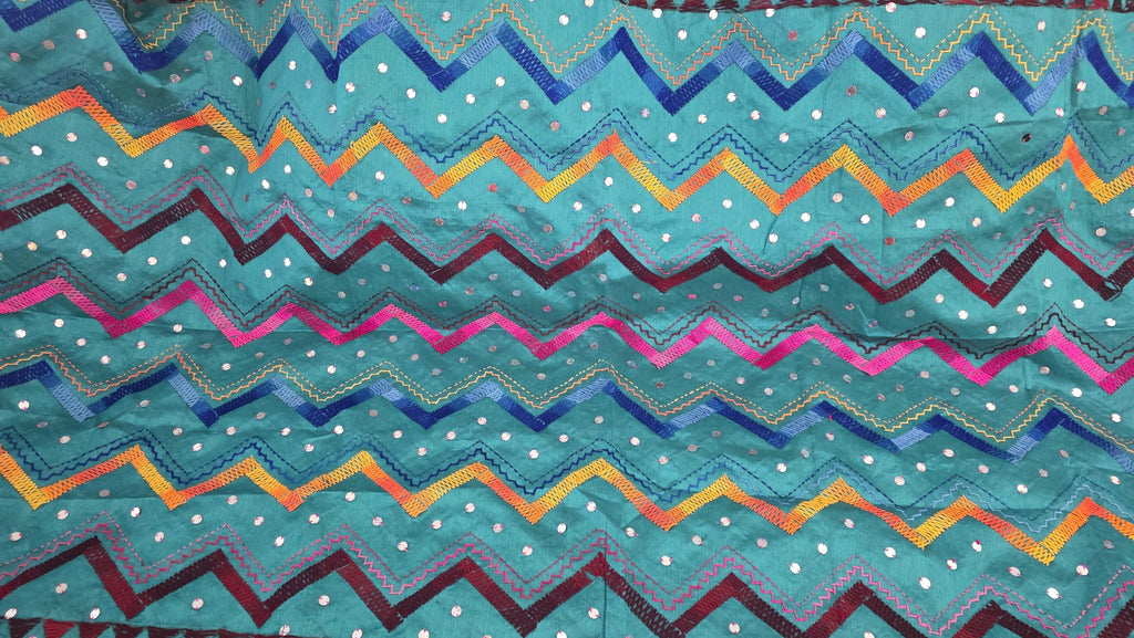 Greenish blue Kantha Work Dupatta with Mirror Work | Indian Ethnic Festive Scarf