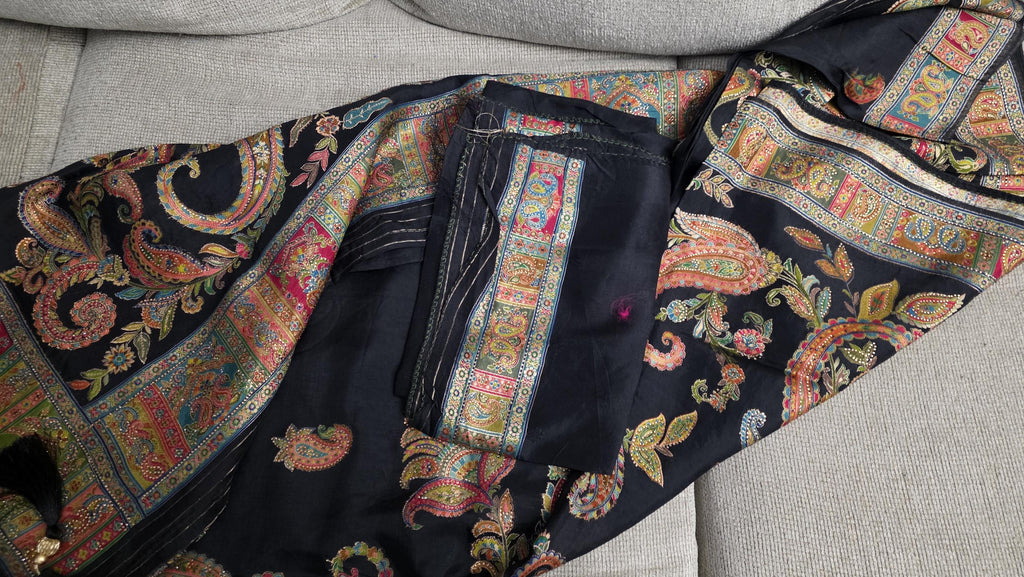 Pure Crepe Black Saree | Paisley Printed Designer Saree | Soft Lightweight Indian Saree | Party Wear | Wedding | Gift for Her