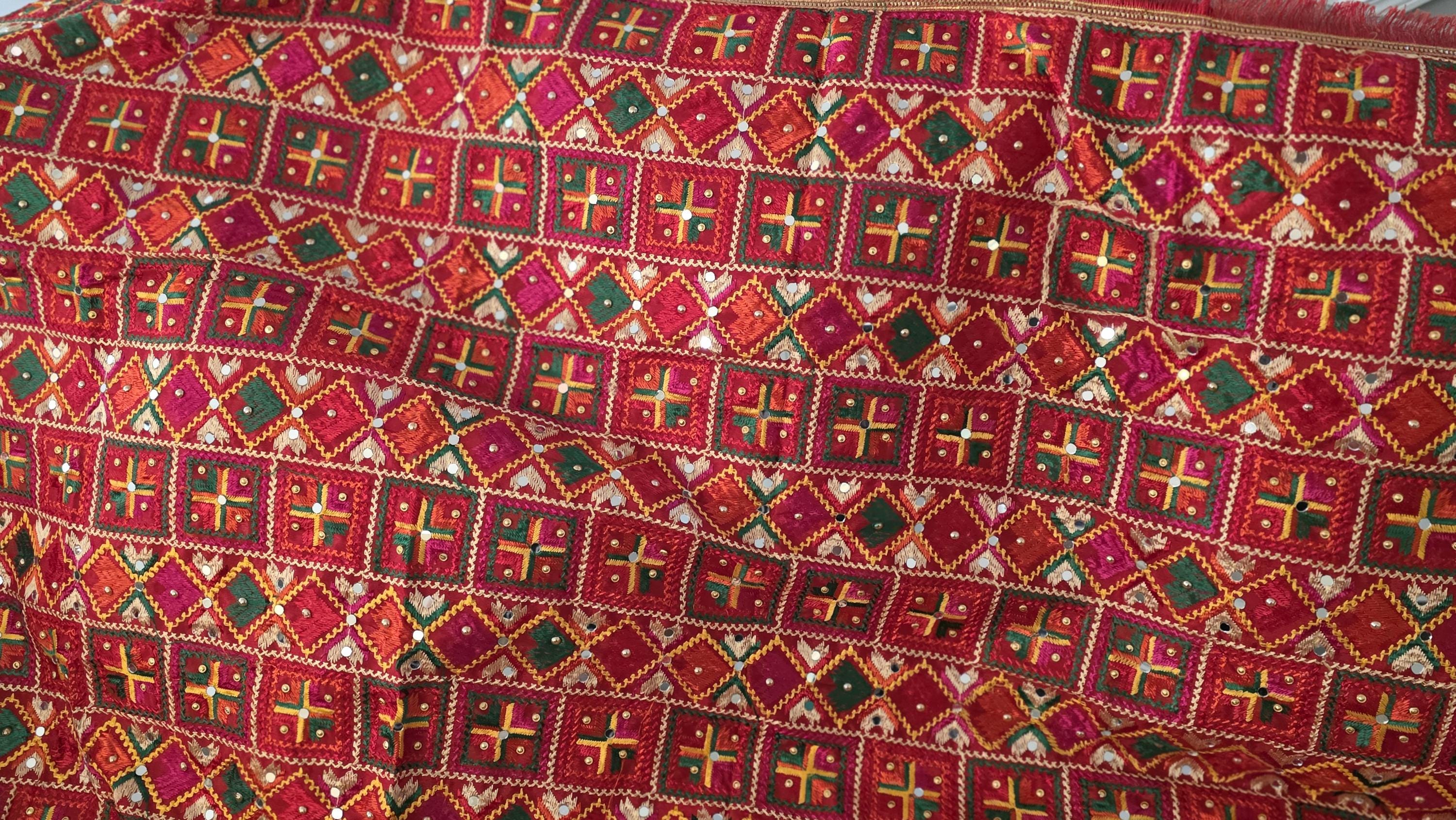 Handmade , Handwoven , Elegant vibrant & Authentic Red Multicolour Phulkari Dupatta / Indian Scarf. Hand embroidered .