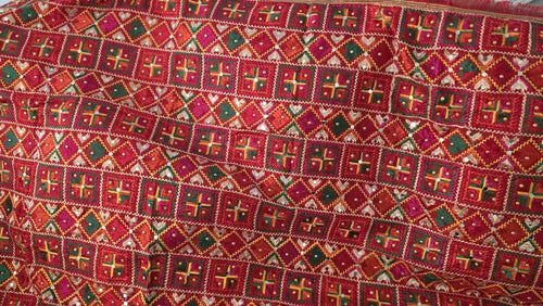 Handmade , Handwoven , Elegant vibrant & Authentic Red Multicolour Phulkari Dupatta / Indian Scarf. Hand embroidered .