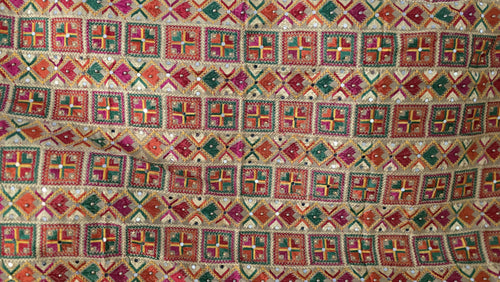 Handmade , Handwoven , Elegant vibrant & Authentic Golden/beige Multicolour Phulkari Dupatta / Indian Scarf. Hand embroidered .