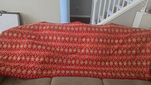 Handmade , Handwoven , Elegant vibrant & Authentic Red Multicolour Phulkari Dupatta / Indian Scarf. Hand embroidered .