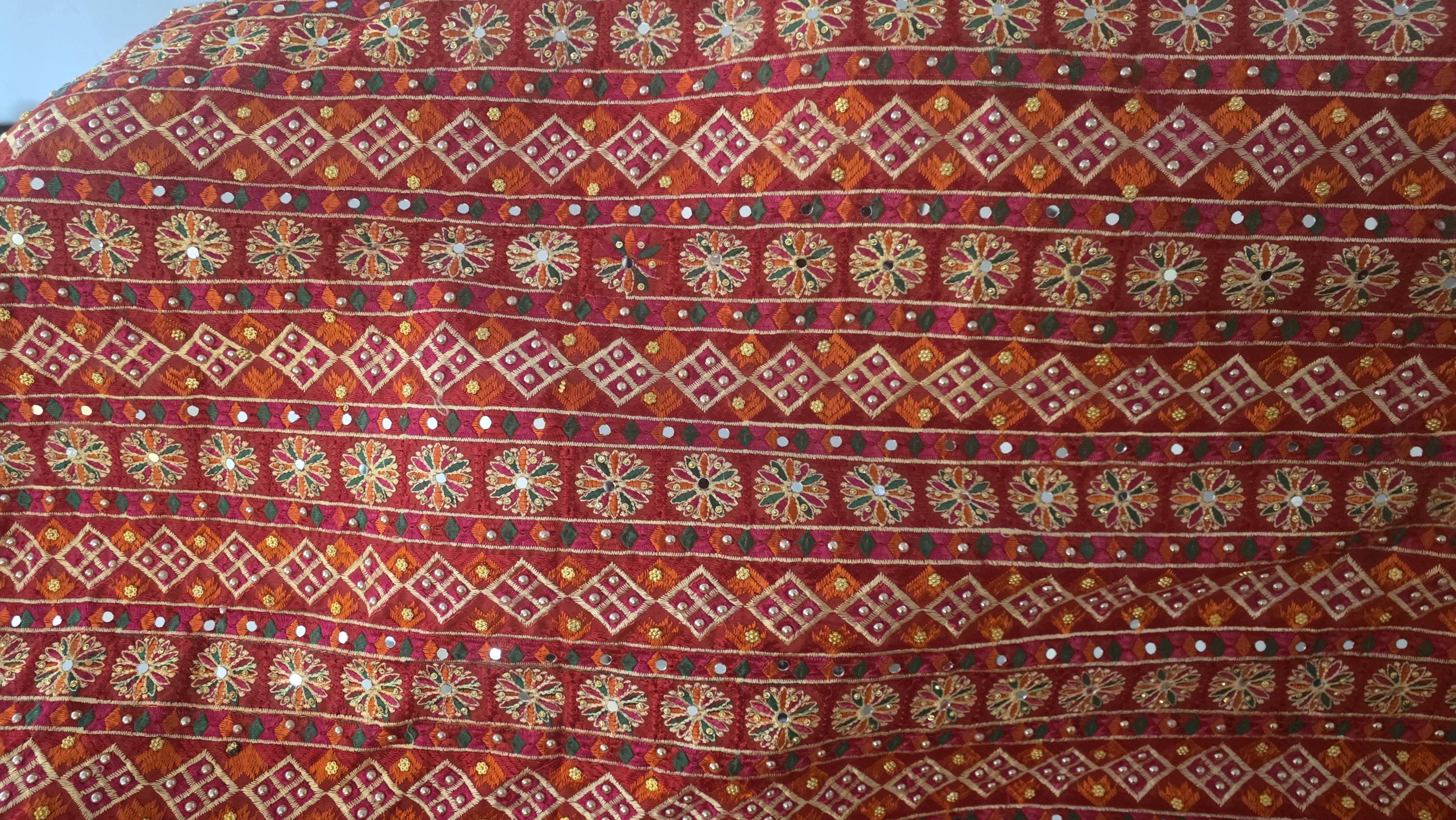 Handmade , Handwoven , Elegant vibrant & Authentic Red Multicolour Phulkari Dupatta / Indian Scarf. Hand embroidered .