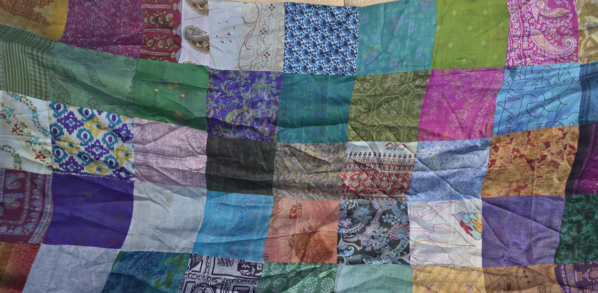 Multicolour Patchwork Silk Dupatta | Handmade Indian Silk Dupatta | Boho Patchwork Shawl | Colorful Ethnic Stole | Wedding & Festive Dupatta