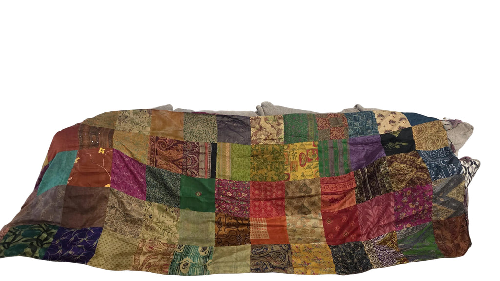 Multicolour Patchwork Silk Dupatta | Handmade Indian Silk Dupatta | Boho Patchwork Shawl | Colorful Ethnic Stole | Wedding & Festive Dupatta