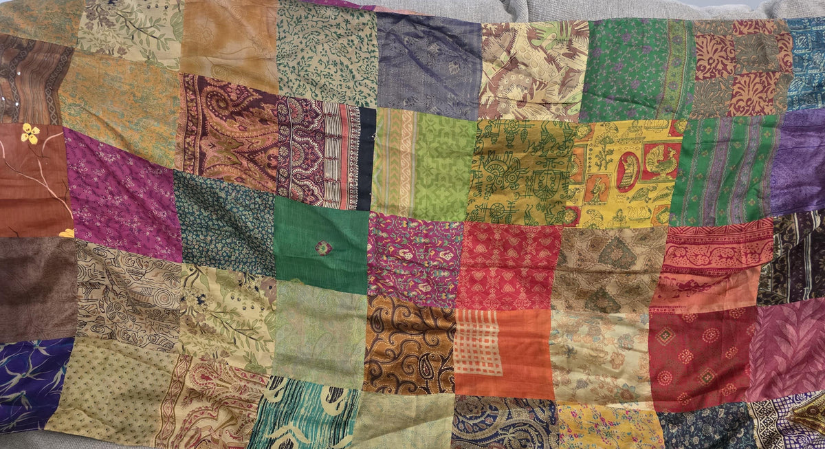 Multicolour Patchwork Silk Dupatta | Handmade Indian Silk Dupatta | Boho Patchwork Shawl | Colorful Ethnic Stole | Wedding & Festive Dupatta