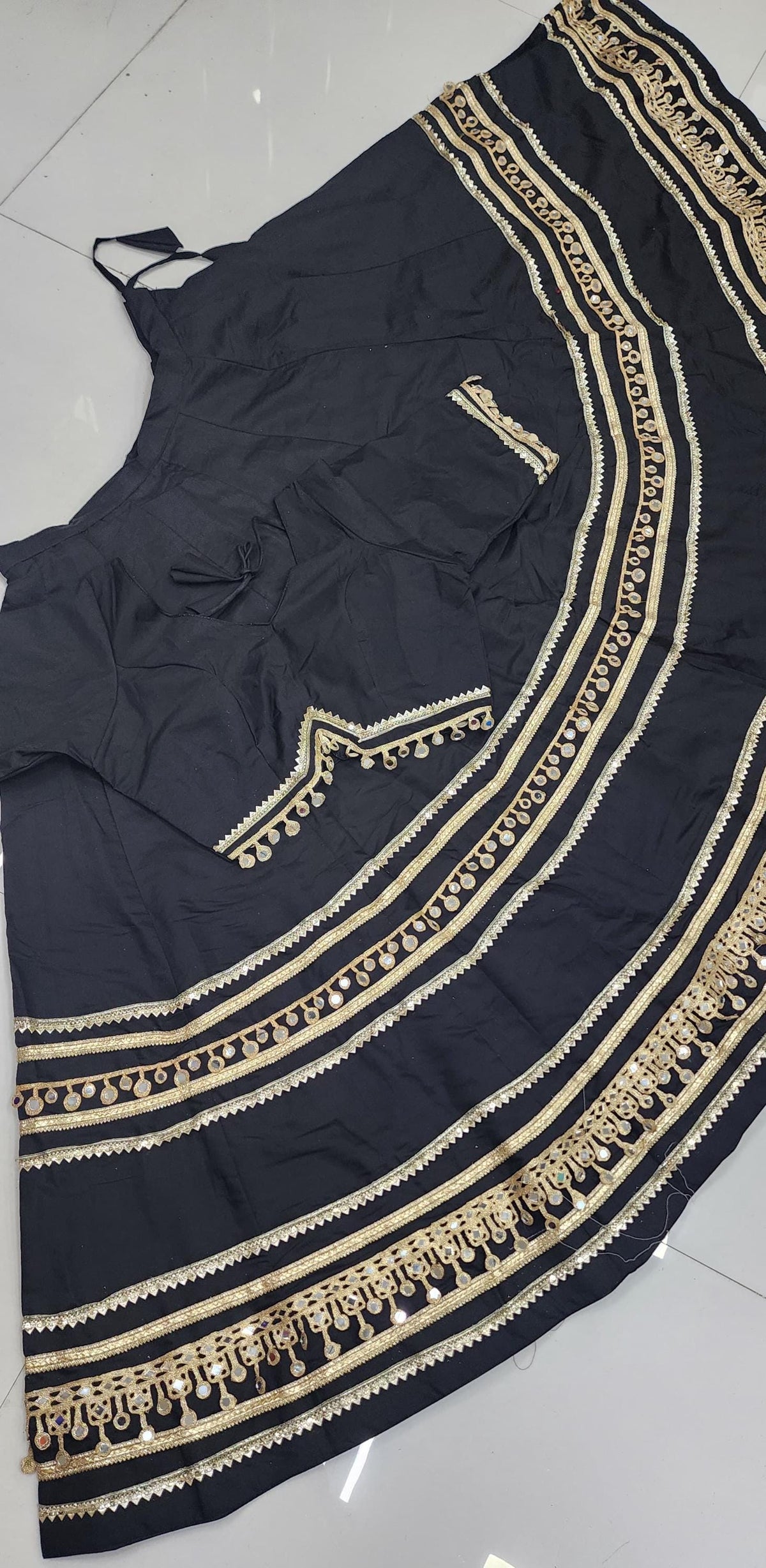 Black Cotton Lehenga Choli Set | Gold Embroidered Indian Skirt Set | Navratri Garba Outfit | Festive Ethnic Wear | Wedding Lehenga