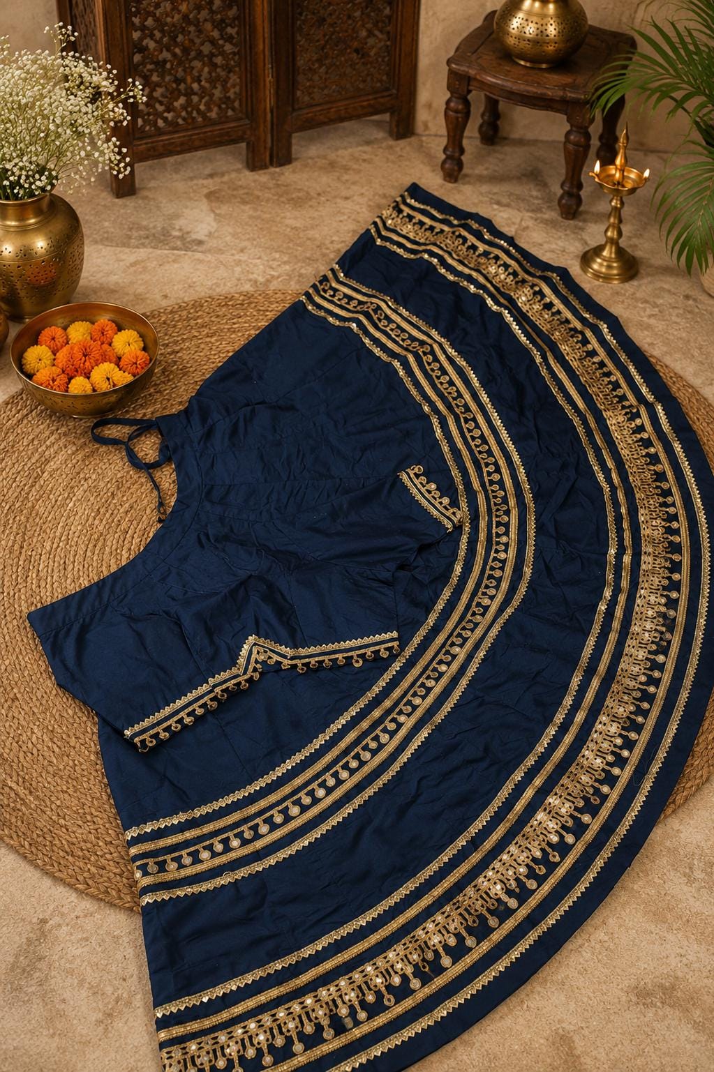 Black Cotton Lehenga Choli Set | Gold Embroidered Indian Skirt Set | Navratri Garba Outfit | Festive Ethnic Wear | Wedding Lehenga