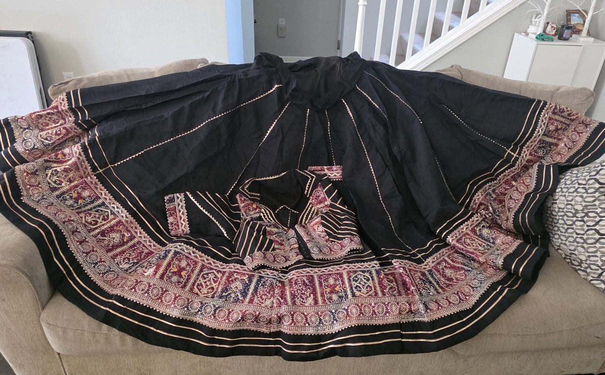 Black Navratri Lehenga Choli Set with Dupatta | Handmade Garba Skirt | Indian Ethnic Outfit | Dandiya Dress