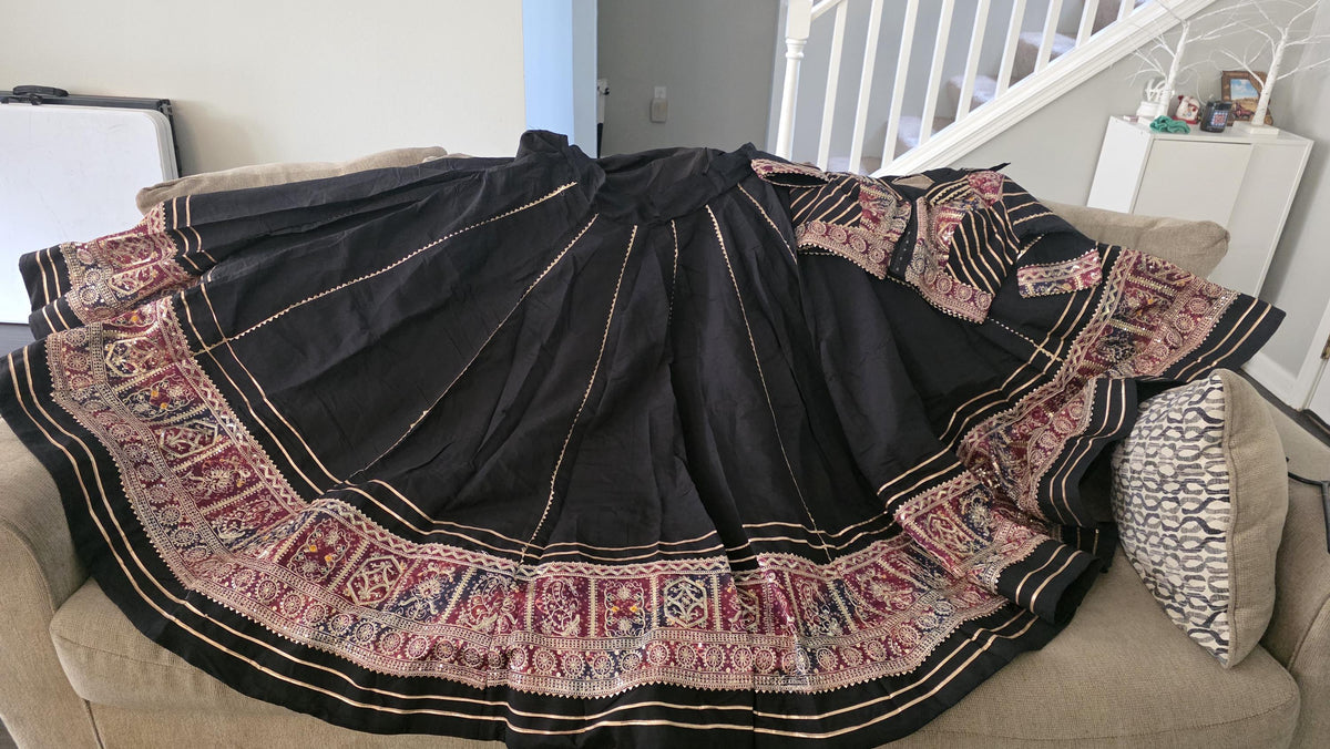 Black Navratri Lehenga Choli Set with Dupatta | Handmade Garba Skirt | Indian Ethnic Outfit | Dandiya Dress