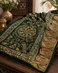 Green Pure Gaji Silk Aari Work Dupatta | Hand Embroidered Indian Dupatta | Traditional Bandhani Style Paisley Dupatta | Festive Wedding Sha