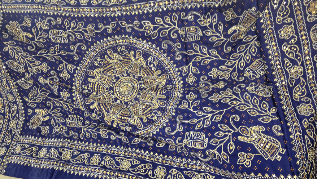 Blue Pure Gaji Silk Aari Work Dupatta | Hand Embroidered Indian Dupatta | Traditional Bandhani Style Paisley Dupatta | Festive Wedding Sha