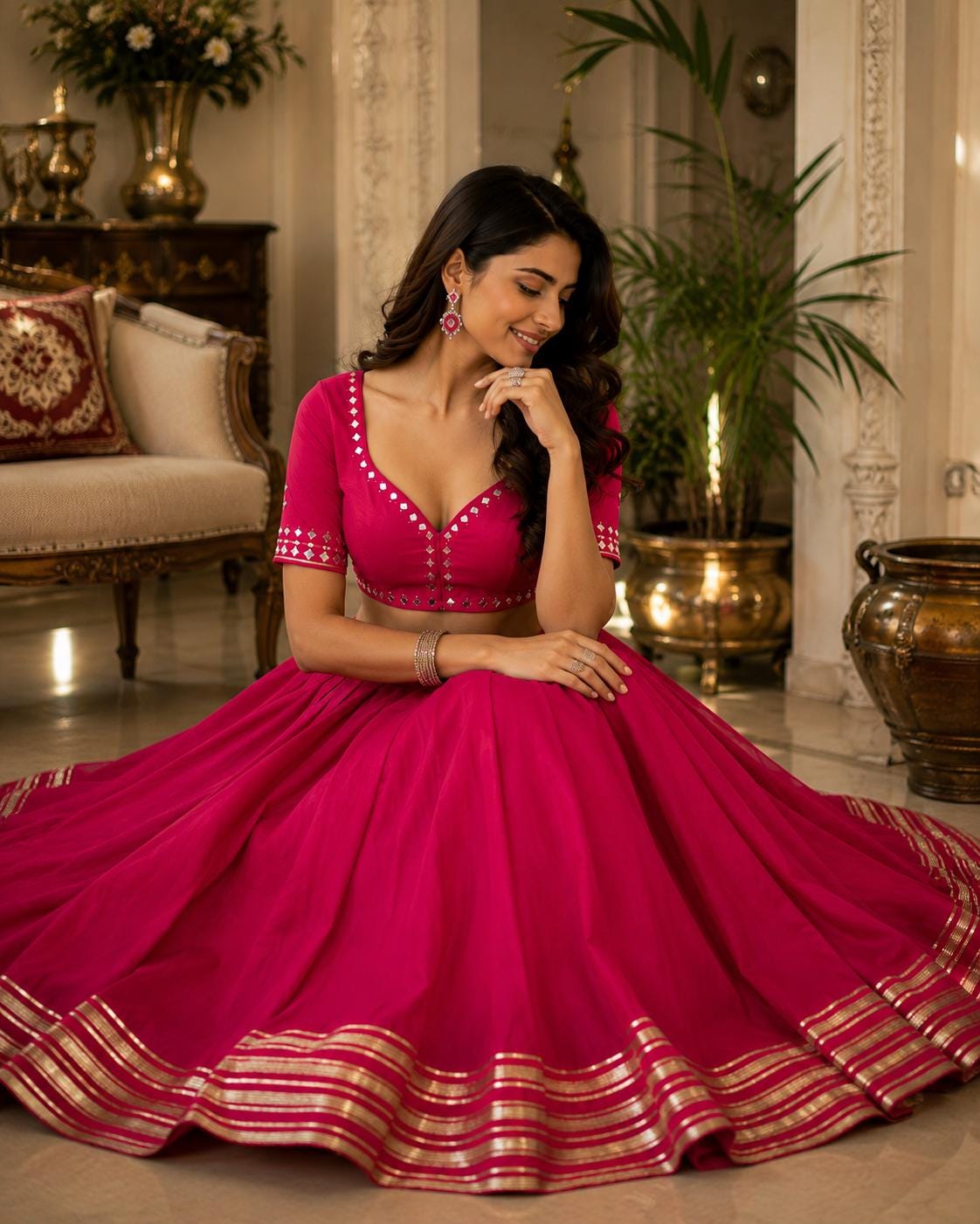 Garba Print Lehenga |Pink Ethnic Skirt | Navratri Ghagra Choli | Handmade Indian Festival Outfit