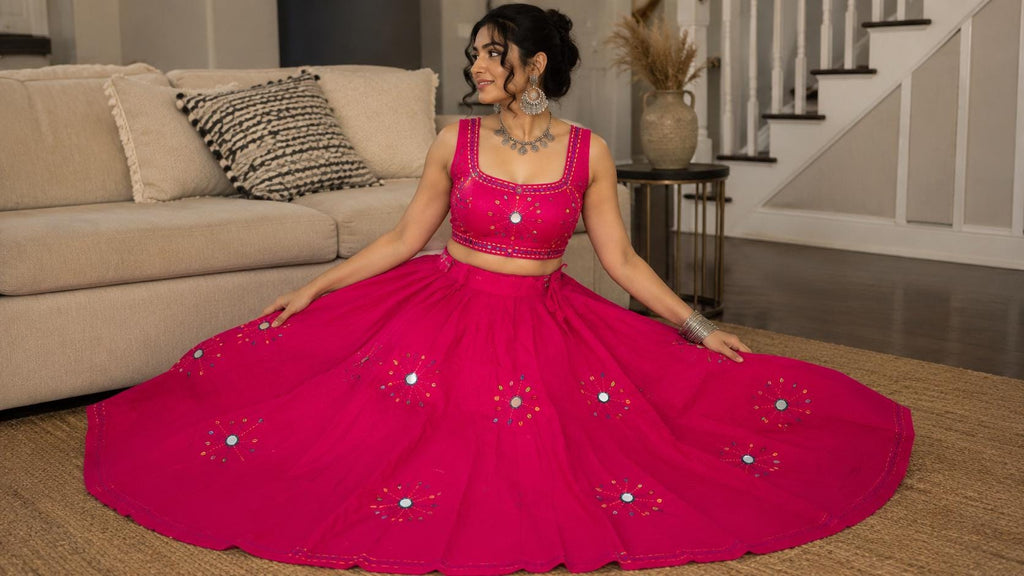 Garba Print Lehenga |Pink Ethnic Skirt | Navratri Ghagra Choli | Handmade Indian Festival Outfit