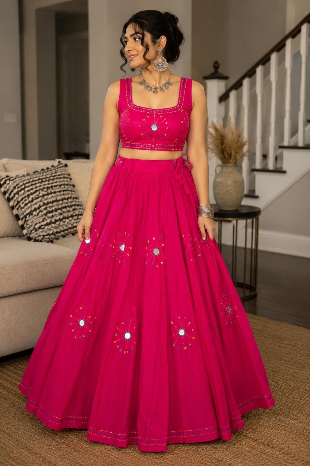Garba Print Lehenga |Pink Ethnic Skirt | Navratri Ghagra Choli | Handmade Indian Festival Outfit