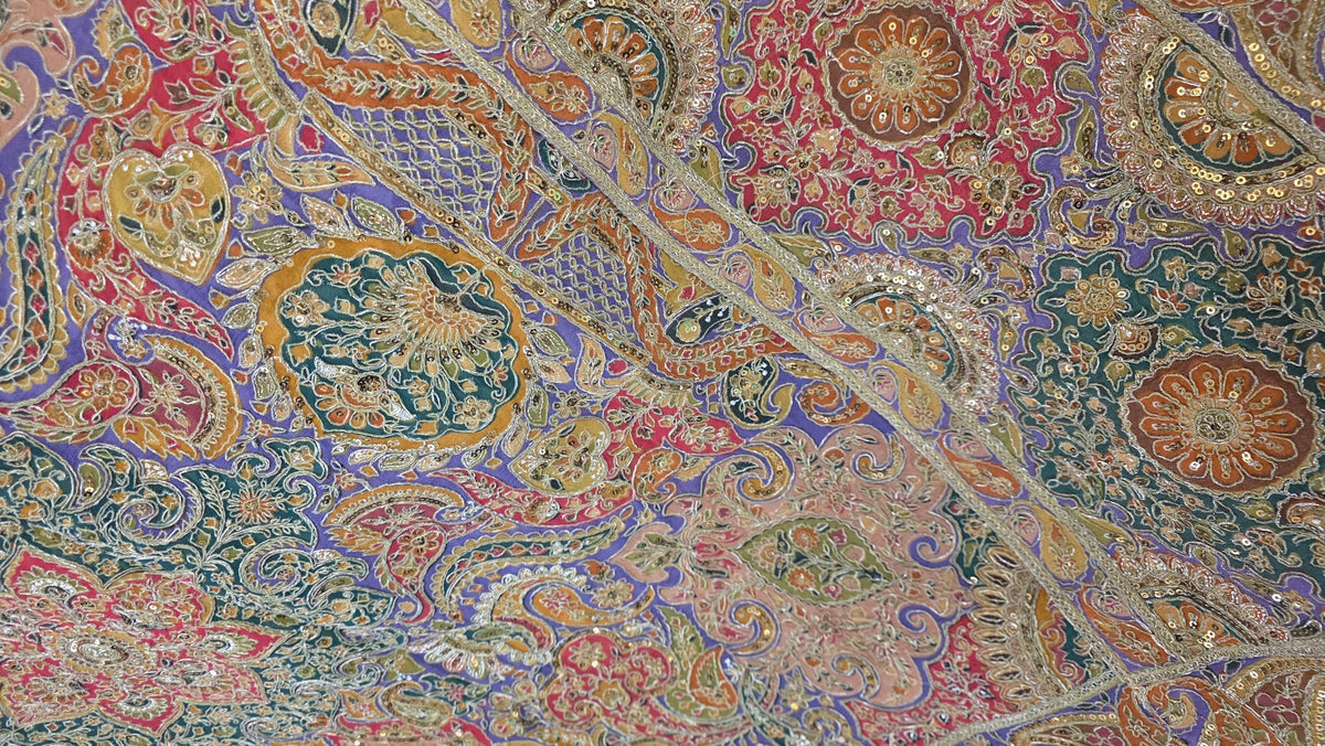 Mauve Embroidered Georgette Dupatta | Handmade Ethnic Dupatta | Festive Indian Dupatta | Wedding & Party