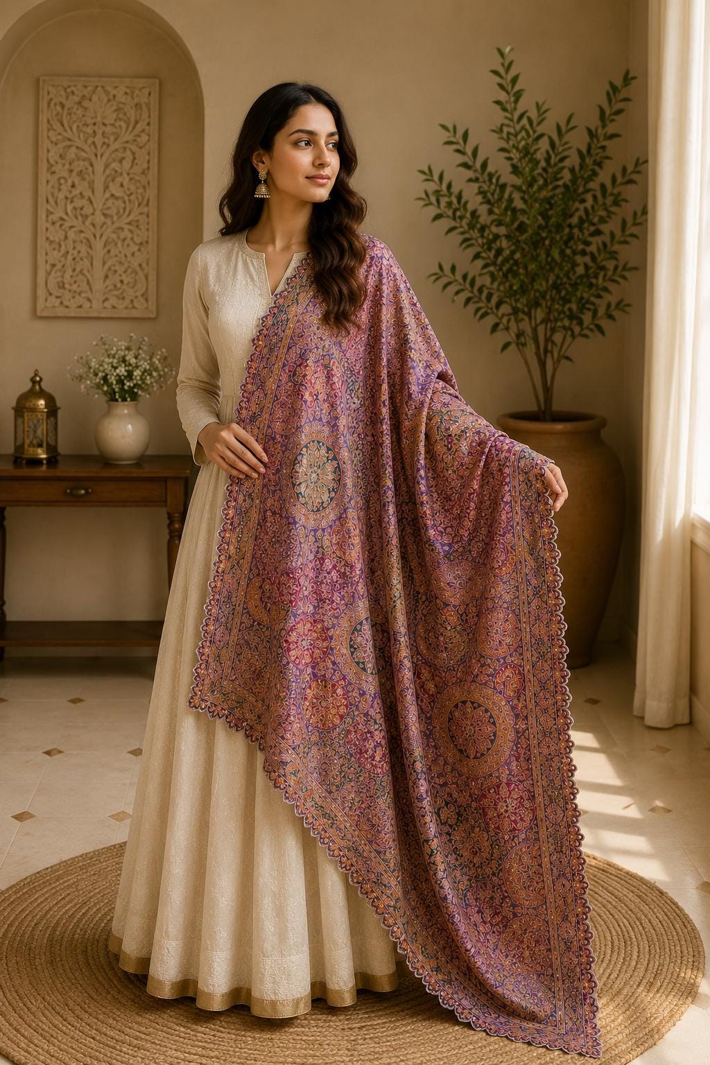 Mauve Embroidered Georgette Dupatta | Handmade Ethnic Dupatta | Festive Indian Dupatta | Wedding & Party
