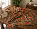 Orange and green Kantha Work Dupatta with Mirror Work | Indian Ethnic Festive Scarf