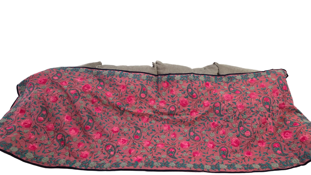 Pink Kantha Work Dupatta with Mirror Work | Indian Ethnic Festive Scarf