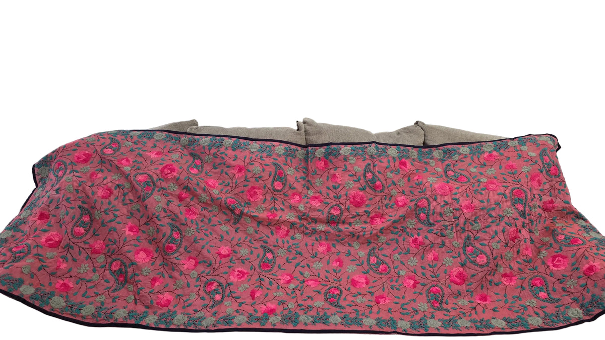 Pink Kantha Work Dupatta with Mirror Work | Indian Ethnic Festive Scarf