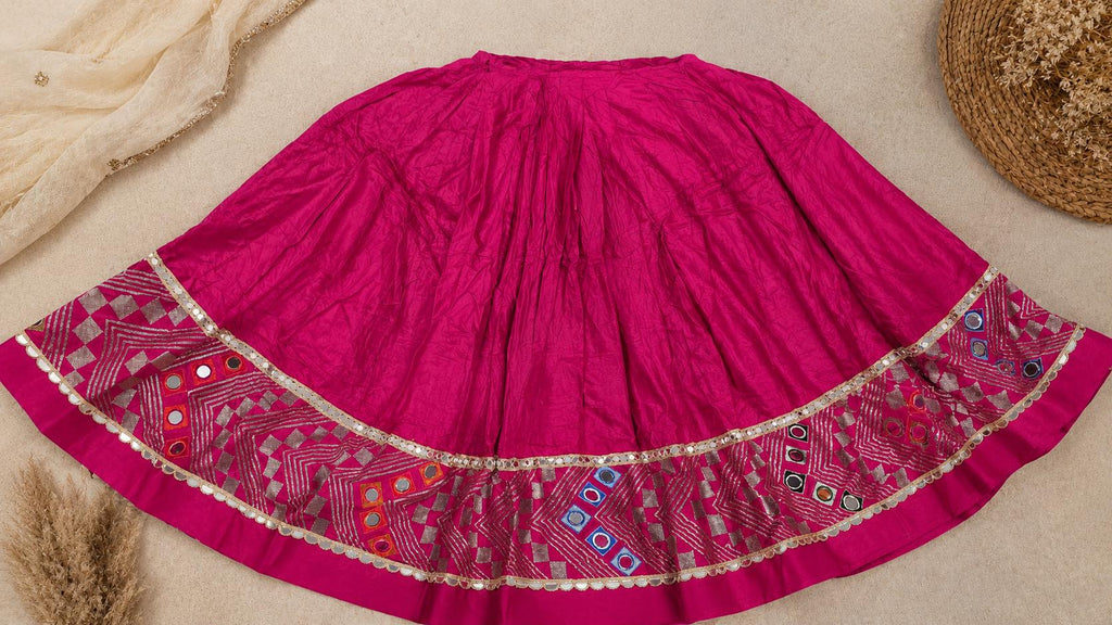 Pink yellow Cotton Lehenga Choli Set | Gold Embroidered Indian Skirt Set | Navratri Garba Outfit | Festive Ethnic Wear | Wedding Lehenga