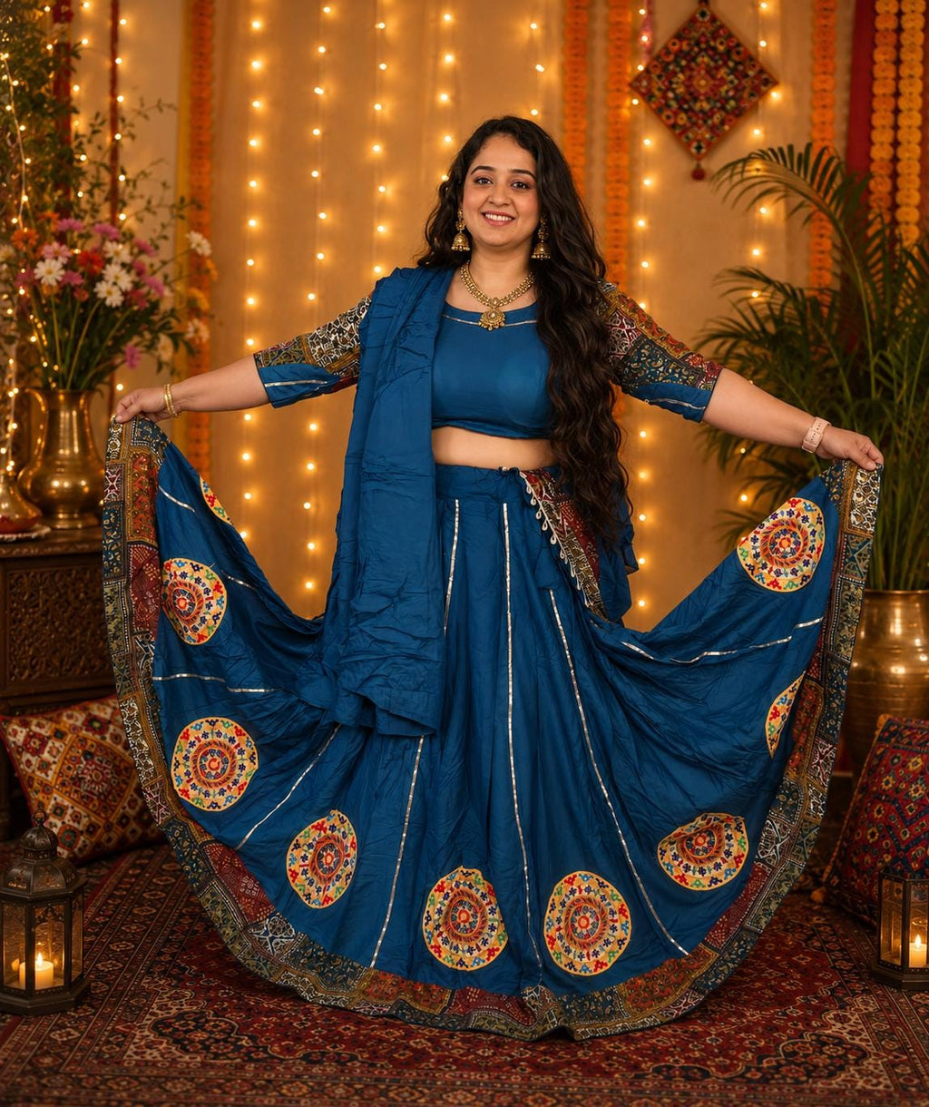 Teal Blue Navratri Lehenga Choli Set | | Indian Festival Skirt Set | Dandiya Dress | Women's Ethnic Wear