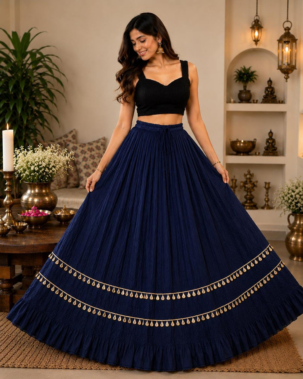 Cotton Plain Skirt | 10 Meter Flair Indian Ethnic Skirt | Full Flare Lehenga Skirt | Navratri Garba Skirt | Festival & Wedding Wear
