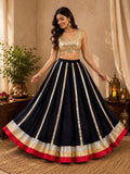 Black Red Lehenga Skirt | Indian Ethnic Skirt | Garba Navratri Lehenga | Gold & Silver Border Skirt | Bollywood Style Festival Skirt