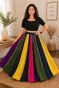 Multicolour Lehenga Skirt | Indian Ethnic Skirt | Garba Navratri Lehenga | Gold & Silver Border Skirt | Bollywood Style Festival Skirt
