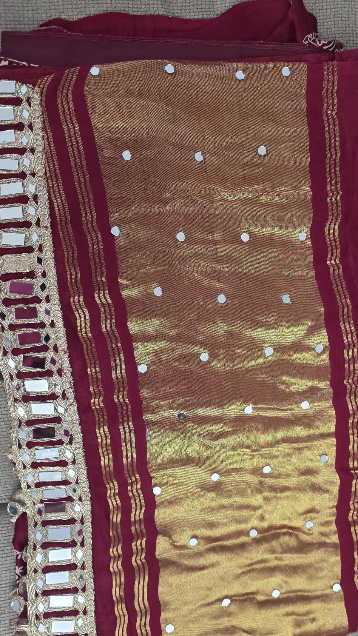 Red Handblock Ajrakh Mirror Work Saree | 500+ Real Mirror Saree | Elephant Print Indian Ethnic Saree | Festive Navratri