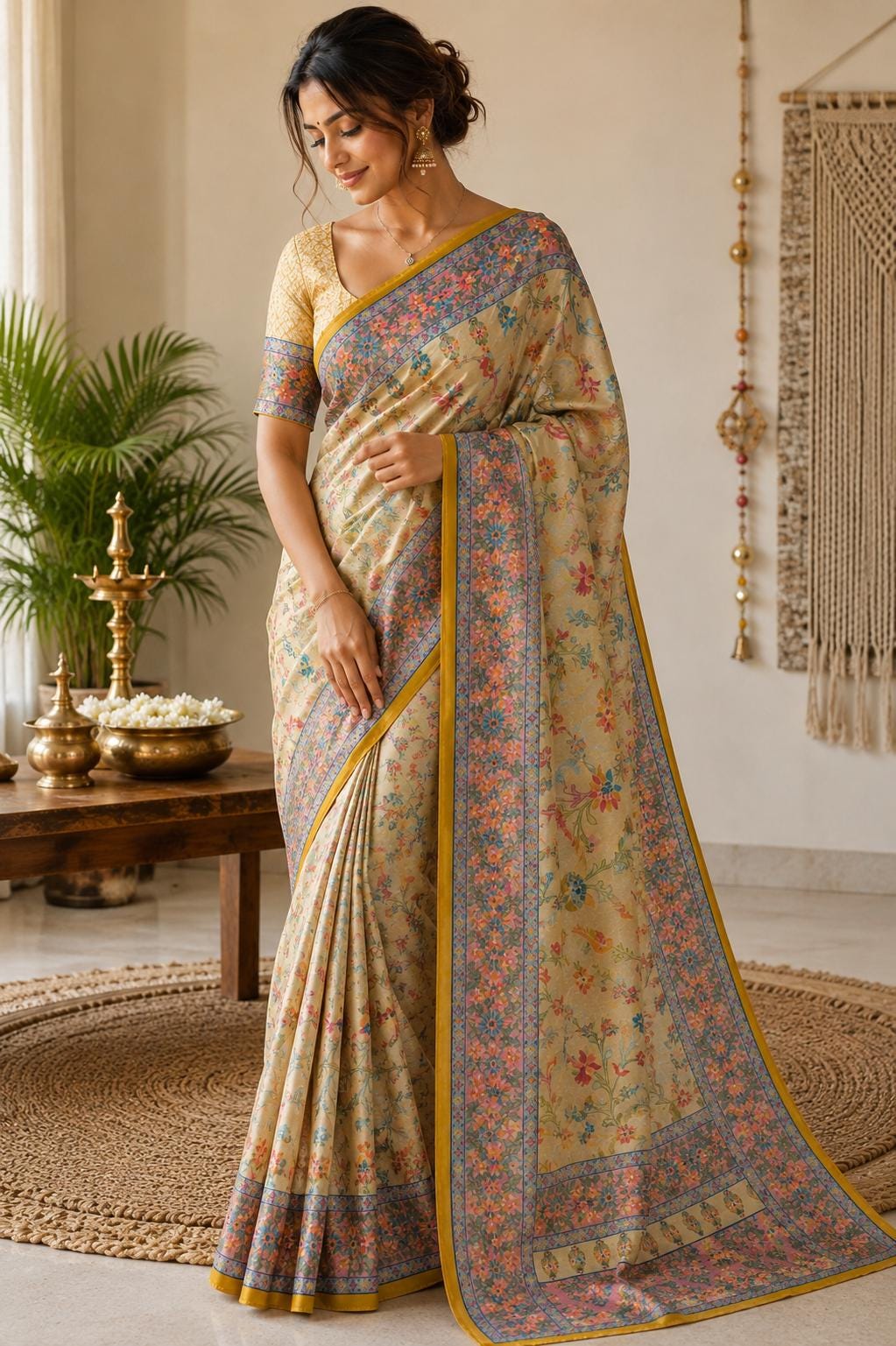 Golden Crepe Silk Woven Saree | Traditional Indian Saree | Ethnic Festive Saree | Designer Party Wear Saree | Wedding Saree with Unstitched