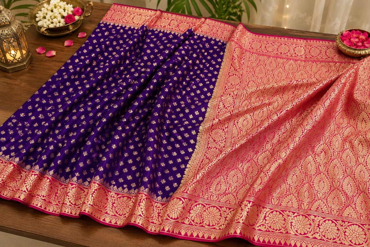 Handmade Khadi Georgette Saree - Purple pink