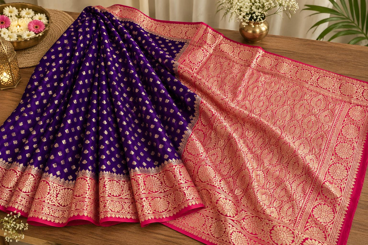 Handmade Khadi Georgette Saree - Purple pink