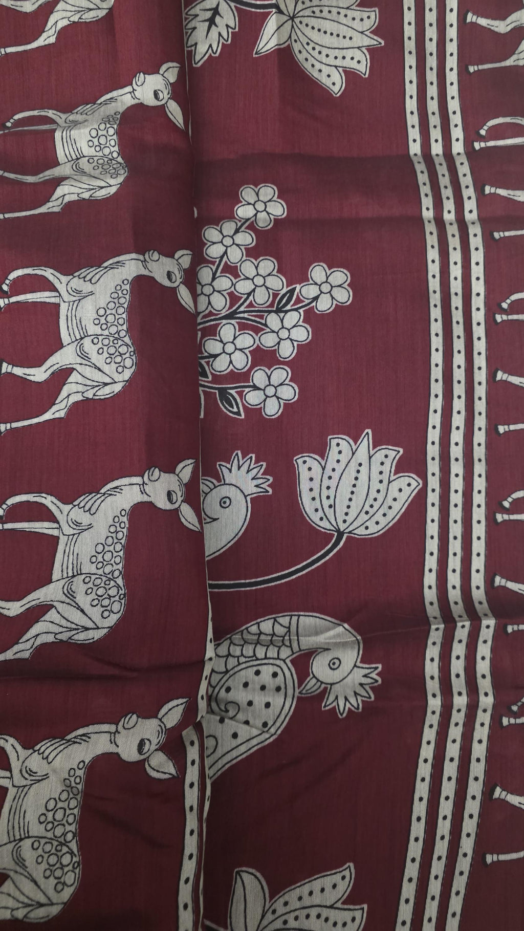 Red black Print Saree | soft silk Saree with Deer & Peacock Motifs | Traditional Indian Saree | Floral Saree | Artisan Saree