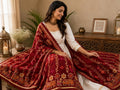 Red Handmade , Handwoven , Elegant vibrant & Authentic Multicolour Phulkari Dupatta / Indian Scarf. Hand embroidered