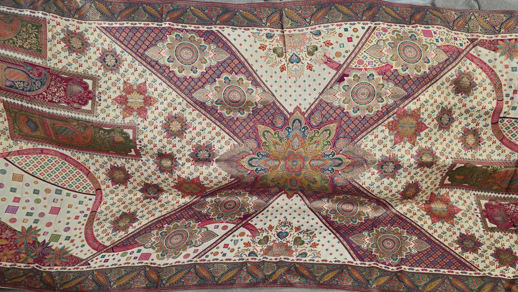 Beige multicolour mughal art dupatta Handmade , Handwoven , Elegant vibrant & Authentic