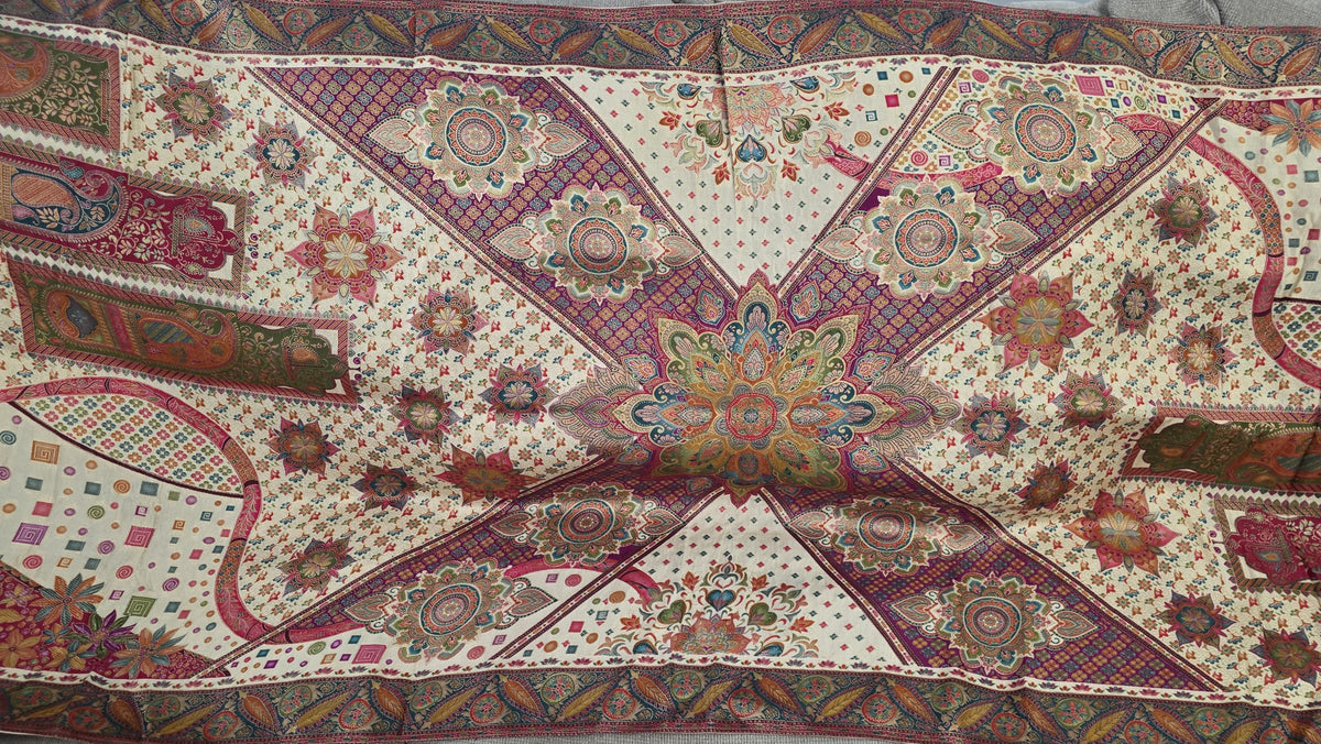Beige multicolour mughal art dupatta Handmade , Handwoven , Elegant vibrant & Authentic