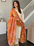 Mustard Floral Designer Dupatta, Indian Ethnic Dupatta, Festive Wedding Dupatta, Statement Shawl