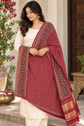 Ajrak Modal Dupatta with Mirror Work | Maroon Printed Indian Dupatta | Handcrafted Ethnic Scarf | Festive Wear | Indian Wedding Dupatta