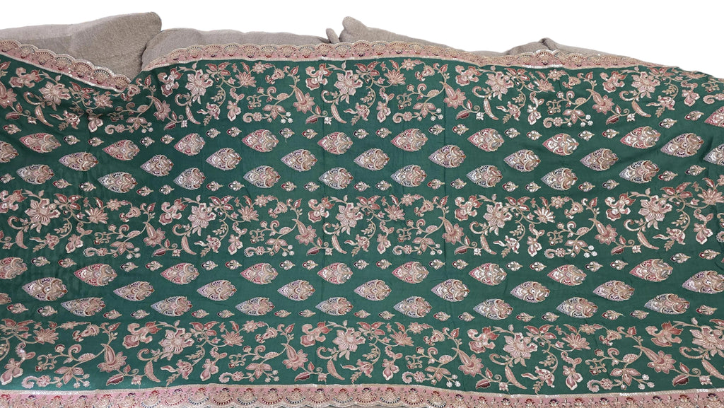 Green Embroidered chinnon Dupatta | Handmade Ethnic Dupatta | Festive Indian Dupatta | Wedding & Party