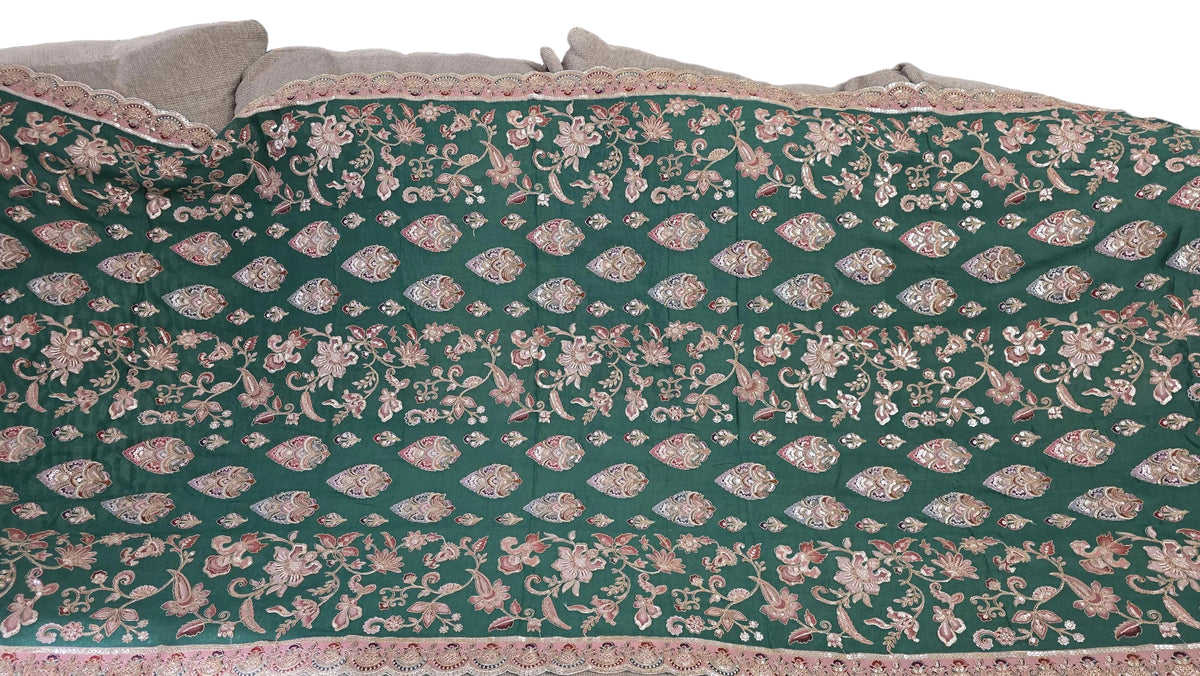 Green Embroidered chinnon Dupatta | Handmade Ethnic Dupatta | Festive Indian Dupatta | Wedding & Party