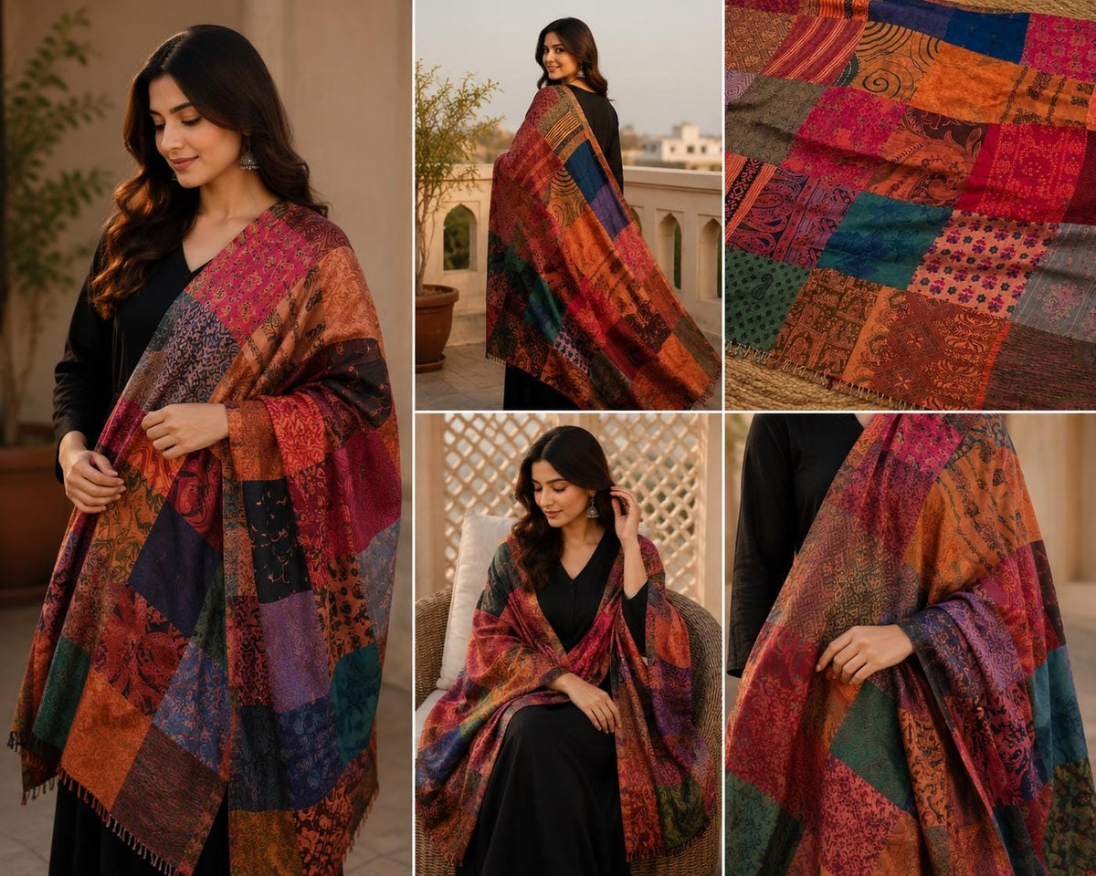 Multicolour Patchwork Silk Dupatta | Handmade Indian Silk Dupatta | Boho Patchwork Shawl | Colorful Ethnic Stole | Wedding & Festive Dupatta