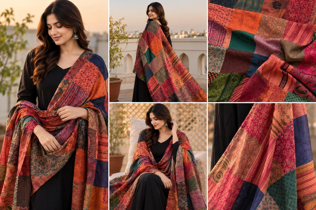 Multicolour Patchwork Silk Dupatta | Handmade Indian Silk Dupatta | Boho Patchwork Shawl | Colorful Ethnic Stole | Wedding & Festive Dupatta