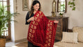 Red Handmade , Handwoven , Elegant vibrant & Authentic Multicolour camel figure Phulkari Dupatta / Indian Scarf. Hand embroidered